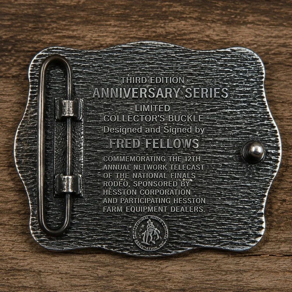 1985 Hesston National Finals Rodeo Belt Buckle Fred Fellows Signed #1448